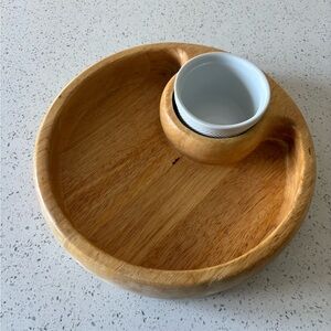 Wood Chip and Dip Serving Bowl with New White Insert